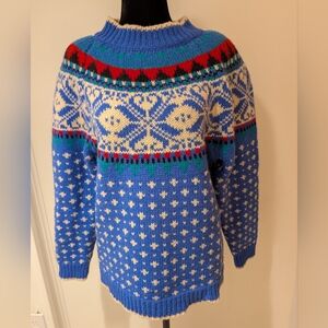 Vintage 1990s Knit Stitches Pullover Shetland 100% Wool Sweater Small Snowflake